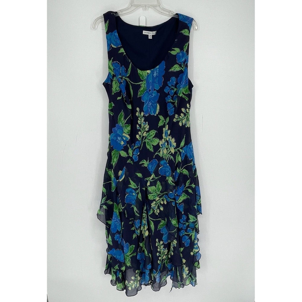 Robbie Bee Women's Navy Floral Sleeveless Tiered Ruffle Midi Dress Size 20W